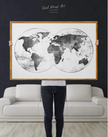 Framed Gray Geometric World Map Canvas Wall Art - image 2