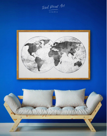 Framed Gray Geometric World Map Canvas Wall Art - image 1
