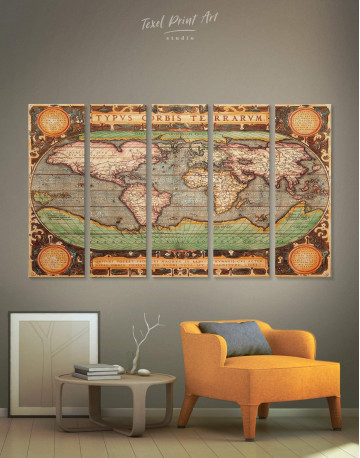 5 Pieces Vintage Map Canvas Wall Art