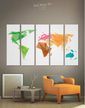 5 Pieces Geometric Map of the World Canvas Wall Art