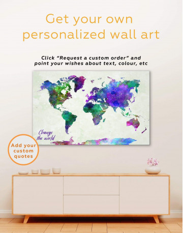 5 Panel Modern Colorful World Map Canvas Wall Art - image 1