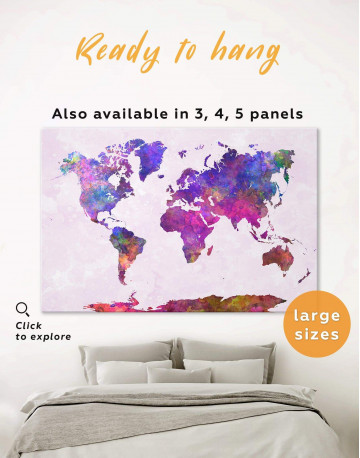 Purple Abstract World Map Canvas Wall Art
