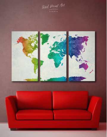 3 Pieces Rainbow Abstract World Map Canvas Wall Art