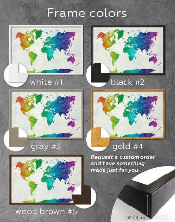 Framed Rainbow Abstract World Map Canvas Wall Art - image 3