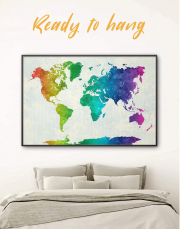 Framed Rainbow Abstract World Map Canvas Wall Art