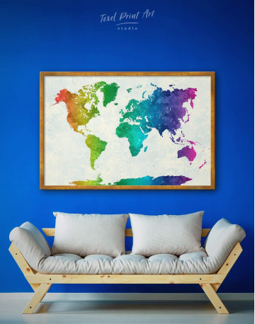 Framed Rainbow Abstract World Map Canvas Wall Art - image 4
