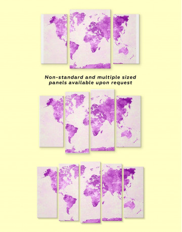 5 Panels Violet Watercolor World Map Canvas Wall Art - image 3