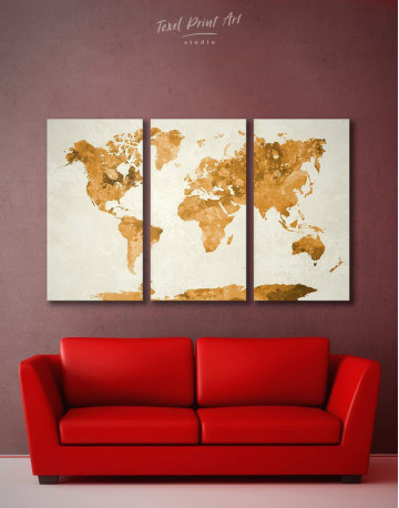 3 Panel Large Gold World Map Canvas Wall Art
