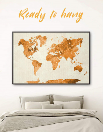 Framed Large Gold World Map Canvas Wall Art