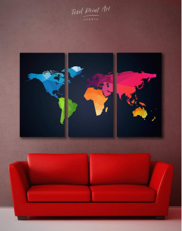 3 Pieces Colorful Geometric World Map Canvas Wall Art