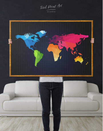 Framed Colorful Geometric World Map Canvas Wall Art - image 2