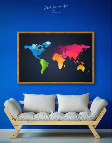 Framed Colorful Geometric World Map Canvas Wall Art