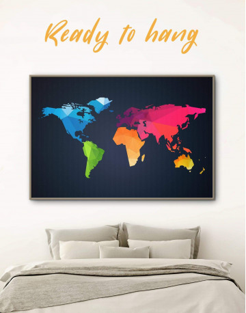 Framed Colorful Geometric World Map Canvas Wall Art - image 1