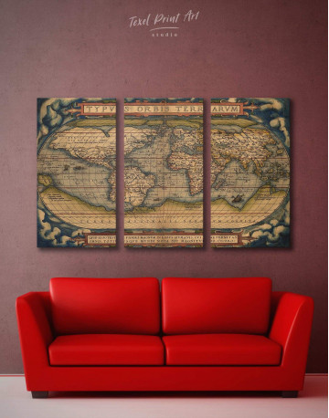 3 Pieces Antique Map of the World Canvas Wall Art