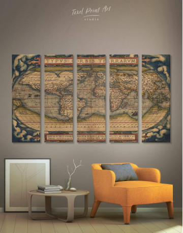 5 Pieces Antique Map of the World Canvas Wall Art