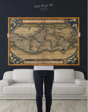 Framed Antique Map of the World Canvas Wall Art - image 1