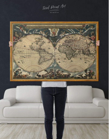 Framed Antique Style Map of the World Canvas Wall Art - image 2