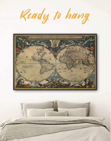 Framed Antique Style Map of the World Canvas Wall Art