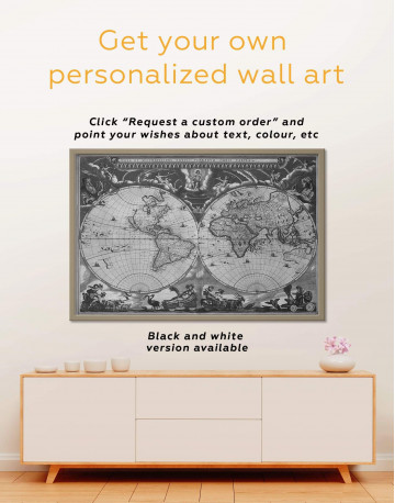 Framed Antique Style Map of the World Canvas Wall Art - image 5