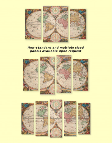 3 Panels Antique Hemisphered World Map Canvas Wall Art - image 3
