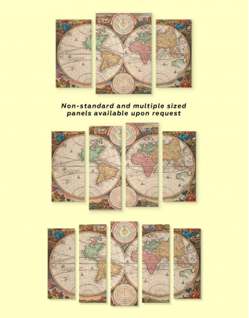 4 Panels Antique Hemisphered World Map Canvas Wall Art - image 3