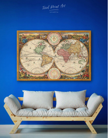 Framed Antique Hemisphered World Map Canvas Wall Art - image 5