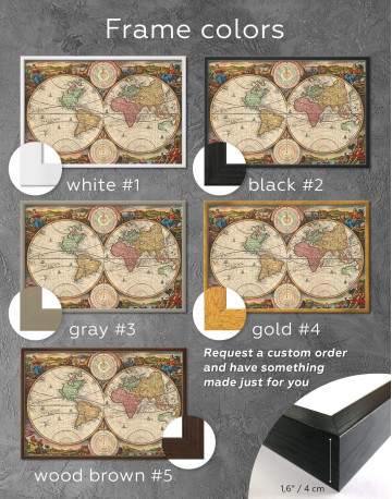 Framed Antique Hemisphered World Map Canvas Wall Art - image 3