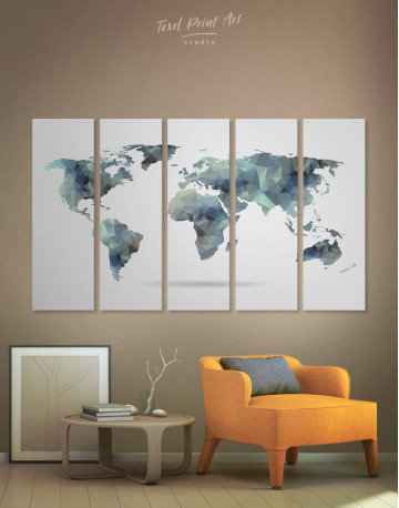 5 Piece Grey Geometric World Map Canvas Wall Art