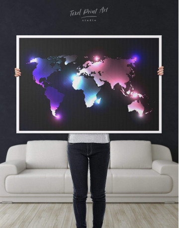 Framed Shining Abstract World Map Canvas Wall Art - image 2