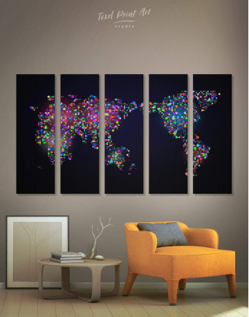 5 Panels Modern Night World Map Canvas Wall Art