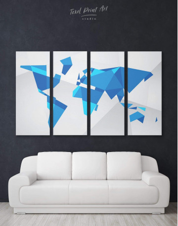3 Pieces Blue Geometric World Map Canvas Wall Art
