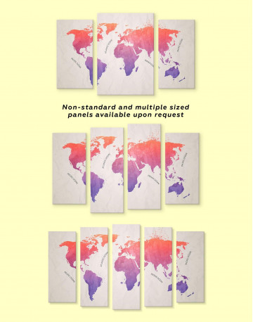 4 Panels Modern Pink World Map Canvas Wall Art - image 3