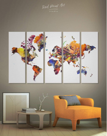 5 Panel Colorful Abstract World Map Canvas Wall Art