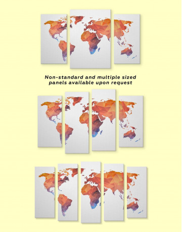3 Panels Polygonal Orange World Map Canvas Wall Art - image 3