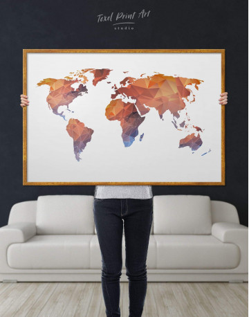 Framed Polygonal Orange World Map Canvas Wall Art - image 2