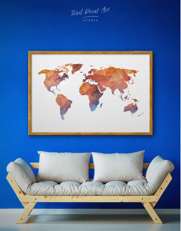 Framed Polygonal Orange World Map Canvas Wall Art - image 1