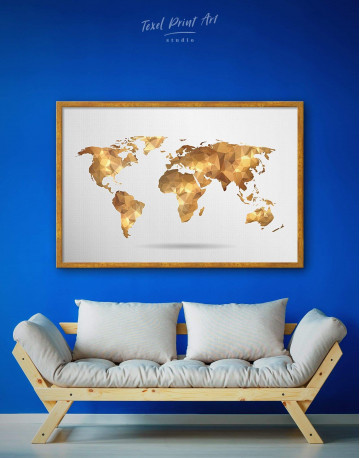 Framed Gold Geometric World Map Canvas Wall Art - image 1