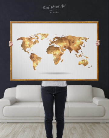 Framed Gold Geometric World Map Canvas Wall Art - image 2