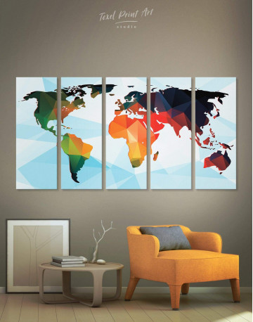 5 Pieces Extraordinary Abstract World Map Canvas Wall Art
