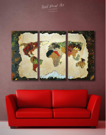 3 Panels Spices World Map Canvas Wall Art