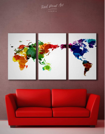 3 Pieces Unique World Map Canvas Wall Art