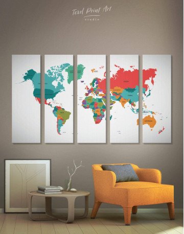 5 Panels Modern Abstract Map Canvas Wall Art