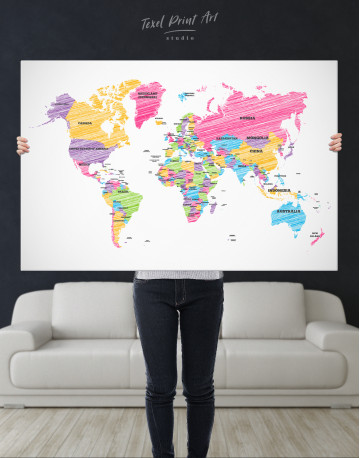 Drawing World Map with Countries Canvas Wall Art - image 6