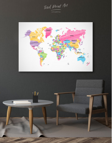 Drawing World Map with Countries Canvas Wall Art - image 7
