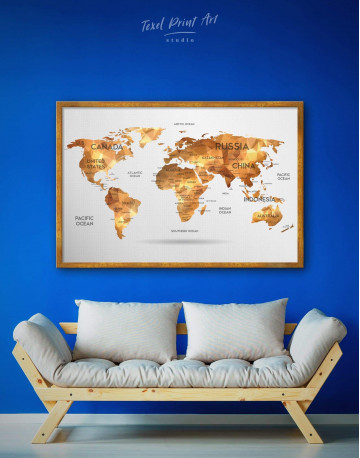 Framed Golden Geometric World Map Canvas Wall Art - image 1