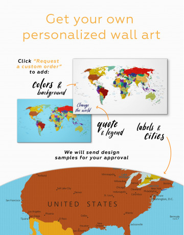 Multicolored Political World Map Canvas Wall Art - image 2