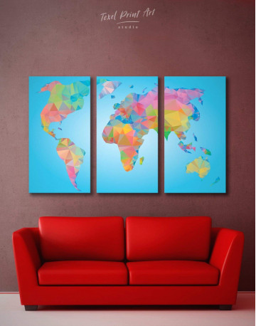 3 Panels Abstract Geometric Map of the World Canvas Wall Art