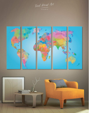 5 Panels Abstract Geometric Map of the World Canvas Wall Art