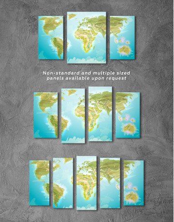 4 Pieces Green Physical World Map Canvas Wall Art - image 3