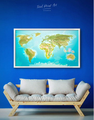 Framed Green Physical World Map Canvas Wall Art - image 1
